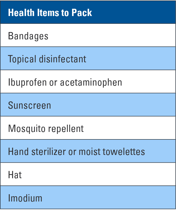 Health Items Packing List