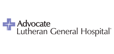 Logo for Advocate Lutheran General Hospital featuring a stylized purple cross and the hospital name in black text on a white background.