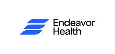 Logo of Endeavor Health featuring three horizontal blue lines forming a stylized 'E' on the left, with the company name in black text on the right.
