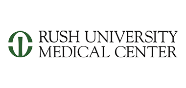 Logo of Rush University Medical Center with a green, stylized "R" symbol on the left and the name in bold, black letters to the right.