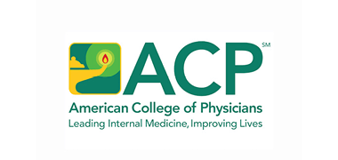 ACP logo with a stylized green and yellow flame, representing the American College of Physicians. Tagline: 'Leading Internal Medicine, Improving Lives.'
